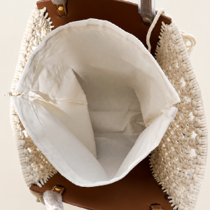 Sac Cabas Femme En Pu Tissé Ajouré, Style Décontracté, Orné De Pompons Et De Fronces h5 Image5