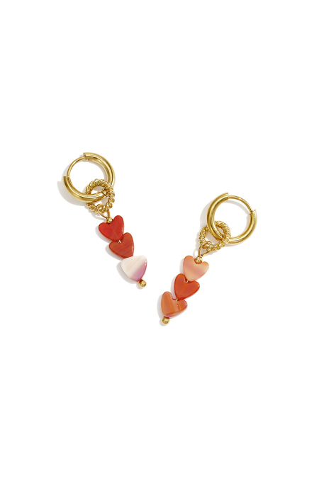 Petites boucles d'oreilles créoles avec 3 perles en forme de cœur
