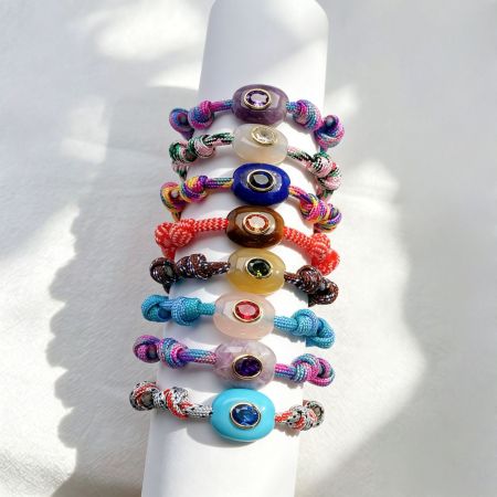 Bracelets tressés pour femmes, style ethnique rétro, forme elliptique, ornés de zircon.