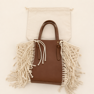 Sac Cabas Femme En Pu Tissé Ajouré, Style Décontracté, Orné De Pompons Et De Fronces h5 Image4