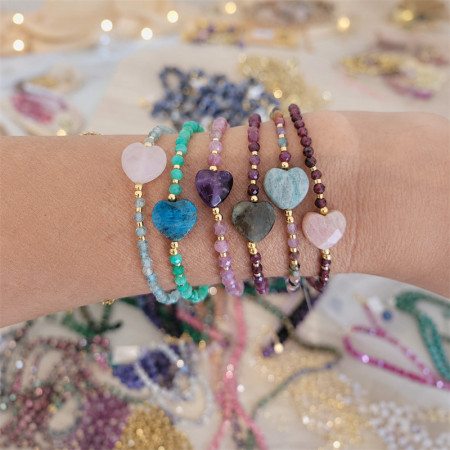 Bracelets à breloques pour femmes, collection romantique rétro, ornés de perles en forme de cœur et de pierres naturelles
