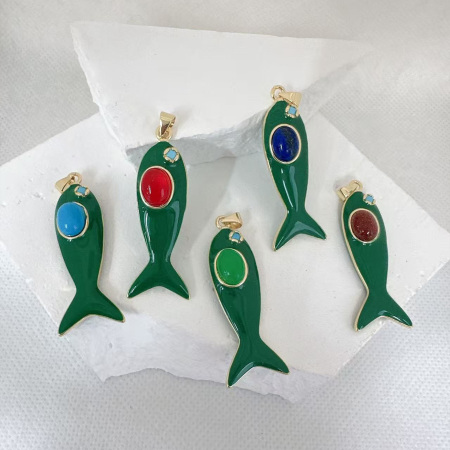 Pendentifs pour femmes en cuivre et pierre naturelle en forme de poisson 2