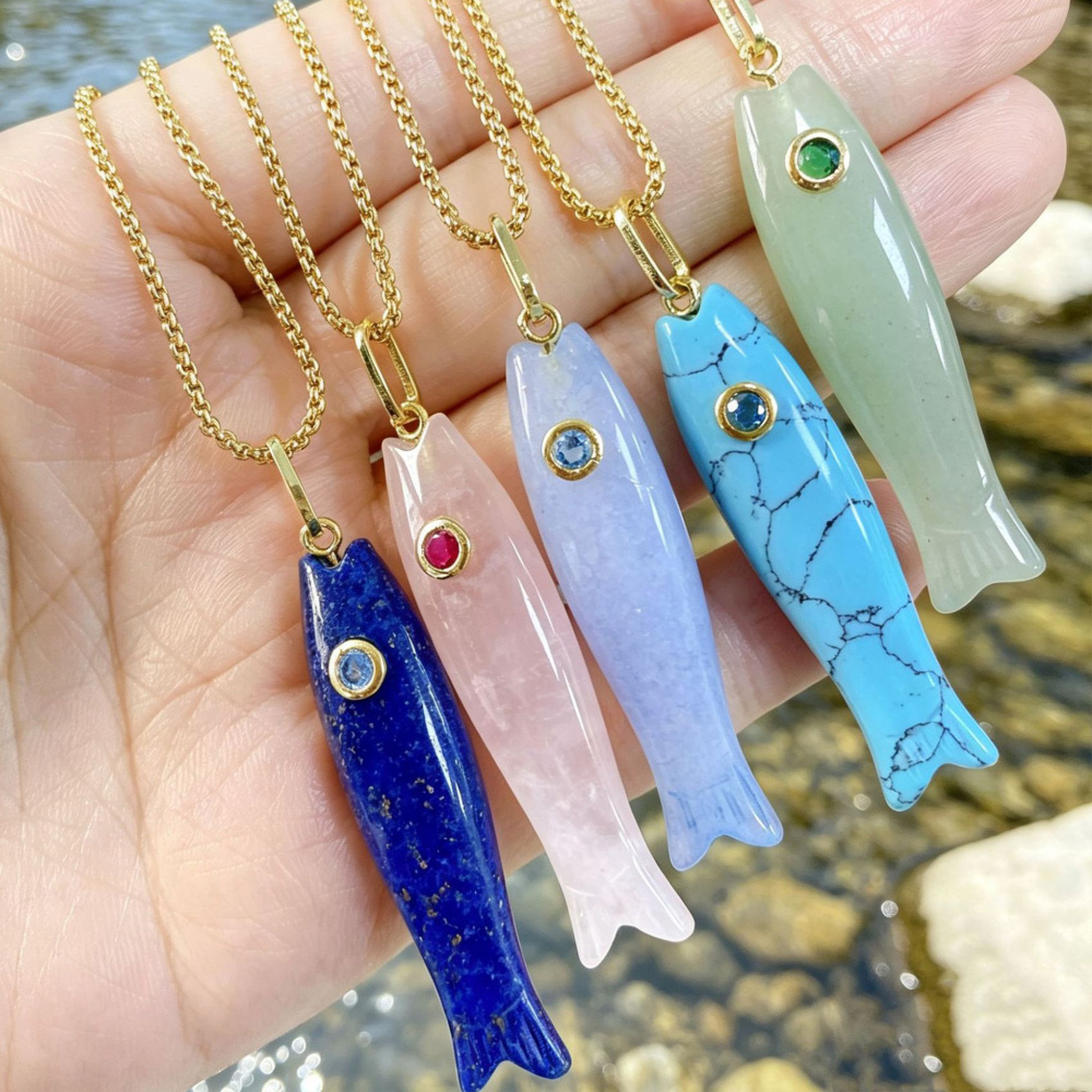 Pendentifs Pour Femmes En Pierre Naturelle En Forme De Poisson Image3