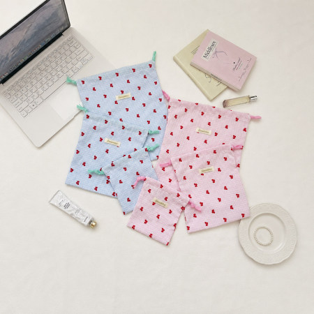 Collection Romantique - Pochettes à bijoux en coton à motif cerises douces