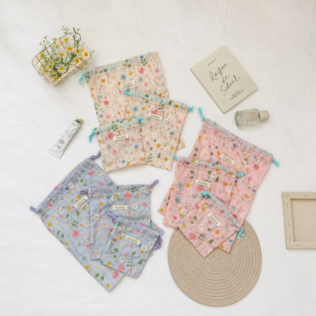 Collection Romantique - Pochettes à bijoux en coton à motif floral doux