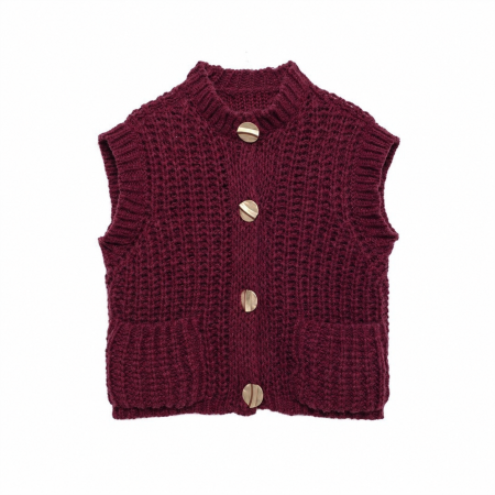 Gilet en maille courte et épaisse pour femme, polyvalent au quotidien, avec boutons dorés