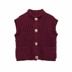 Gilet En Maille Courte Et Épaisse Pour Femme, Polyvalent Au Quotidien, Avec Boutons Dorés h5