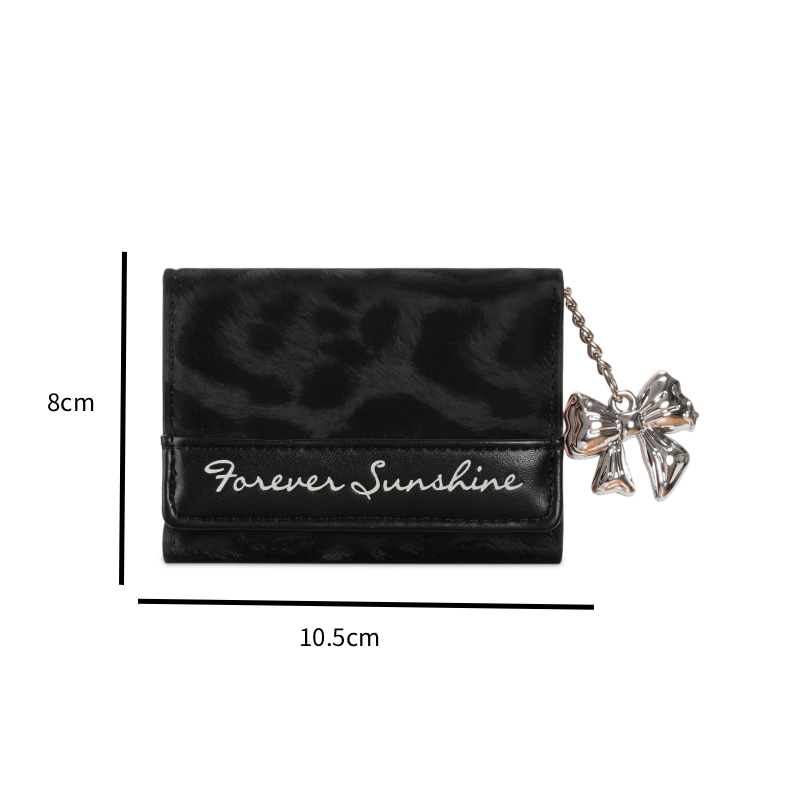 Portefeuilles Et Porte-Cartes Carrés Pour Femmes En Pu Imprimé Léopard, Style Décontracté, Avec Nœud Papillon Et Accessoires Métalliques. Image4