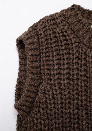 Gilet En Maille Courte Et Épaisse Pour Femme, Polyvalent Au Quotidien, Avec Boutons Dorés h5 Image4
