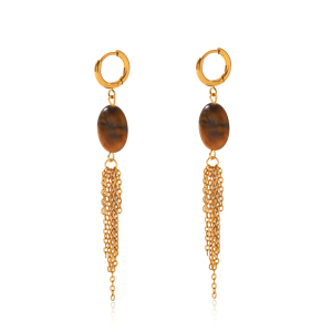 Boucles D'Oreilles Pendantes Pour Femme, Style Simple Series Daily Heart, En Acier Inoxydable, Étanches, Couleur Or, Avec Pompon Et Pierre Naturelle. h5