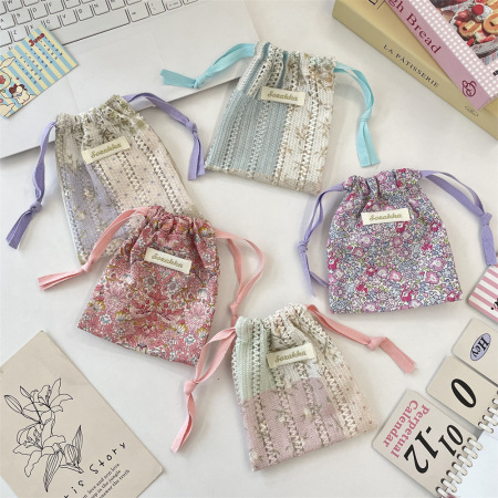 Sac de rangement en coton tissé à rayures florales Simple Series Daily, grande capacité 2