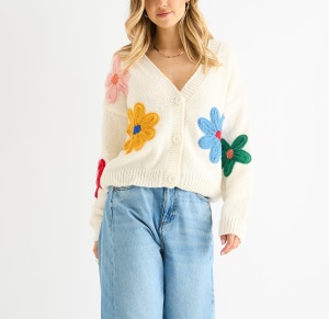 Haut Minimaliste Du Quotidien Avec Cardigan En Maille À Petits Motifs Floraux 3D Éclatants h5 