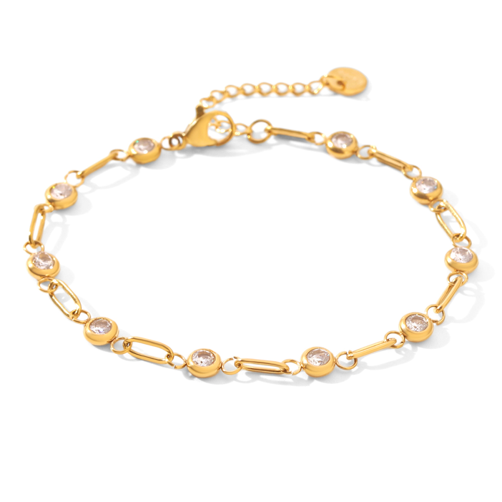 Bracelets À Maillons Pour Femmes En Acier Inoxydable Étanche, Couleur Or, Avec Zircon. 