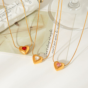 Colliers Pendentifs Pour Femmes Simple Series Daily Heart En Acier Inoxydable Étanche Couleur Or Avec Zircon h5 Image7