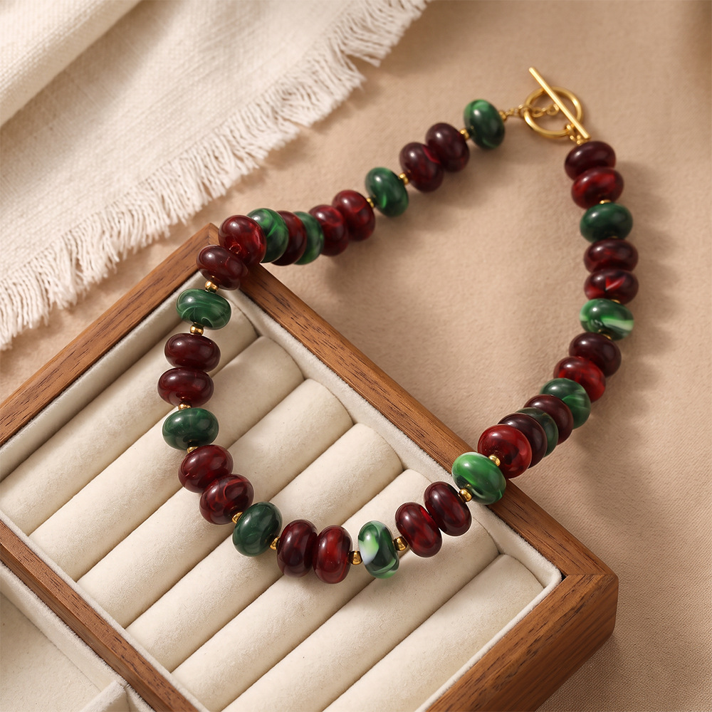 Colliers De Perles Rétro Simples, En Acrylique De Couleur Or Et De Couleurs Mélangées, Pour Femmes Image3