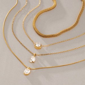 Colliers Pendentifs Pour Femmes En Acier Inoxydable, Couleur Or, Avec Zircon, Forme Géométrique Simple h5 Image2