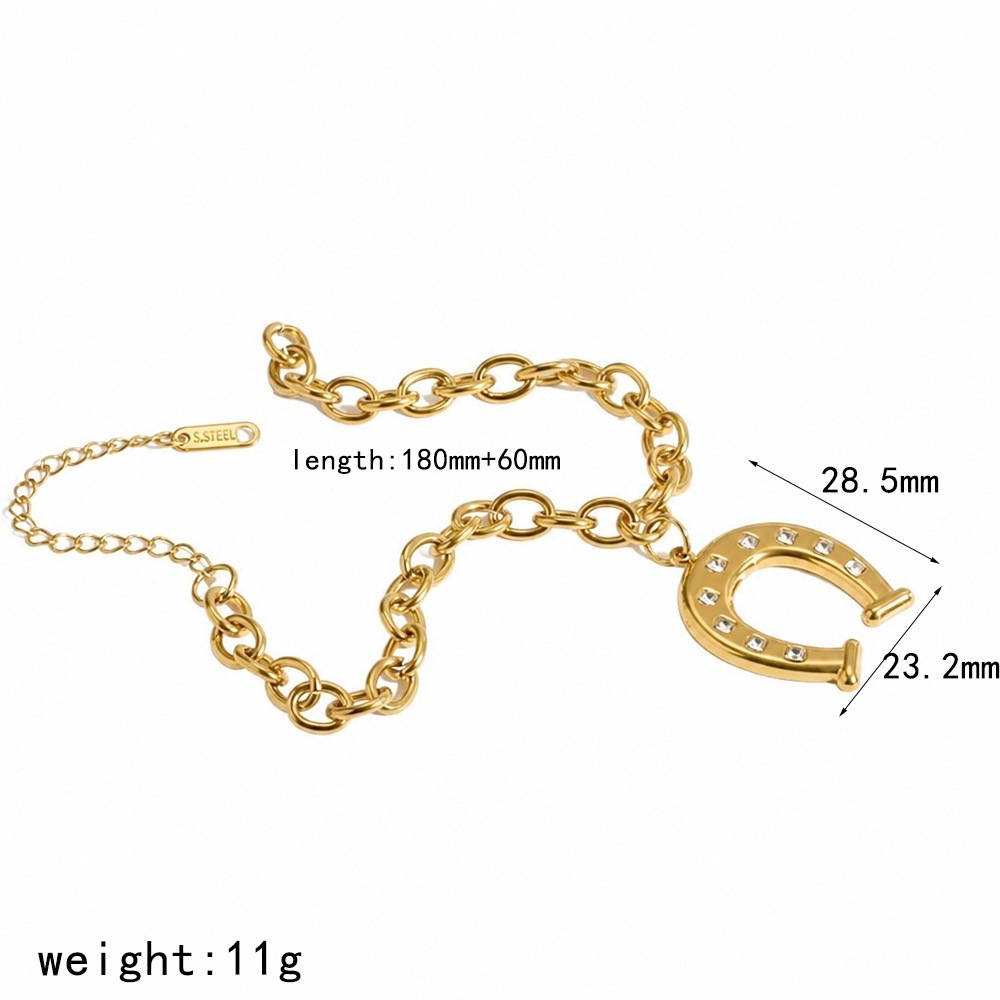 Ensemble De Collier Pour Femme En Acier Inoxydable En Forme De Fer À Cheval, Étanche, Couleur Or Et Strass 