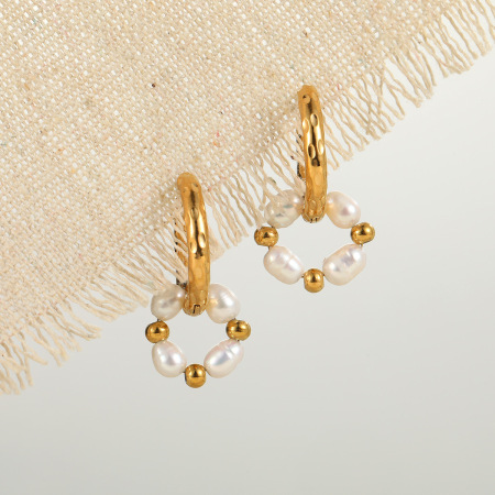 Boucles D'Oreilles Perles Rétro Rondes Simples En Acier Inoxydable Étanche Pour Femmes 2