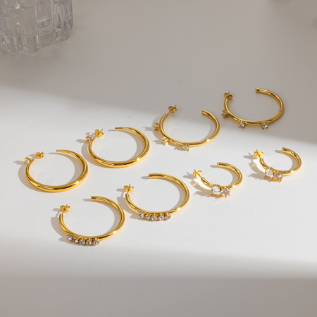 Boucles D'Oreilles Créoles Pour Femmes, Style Elliptique, En Acier Inoxydable, Couleur Or, Étanches, De La Collection Simple Series Daily. 2