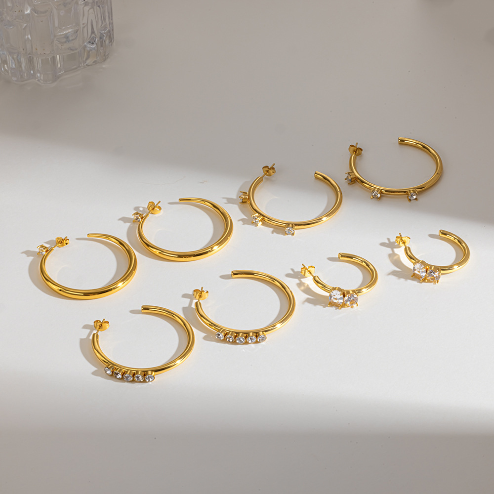 Boucles D'Oreilles Créoles Pour Femmes, Style Elliptique, En Acier Inoxydable, Couleur Or, Étanches, De La Collection Simple Series Daily. h5Image2