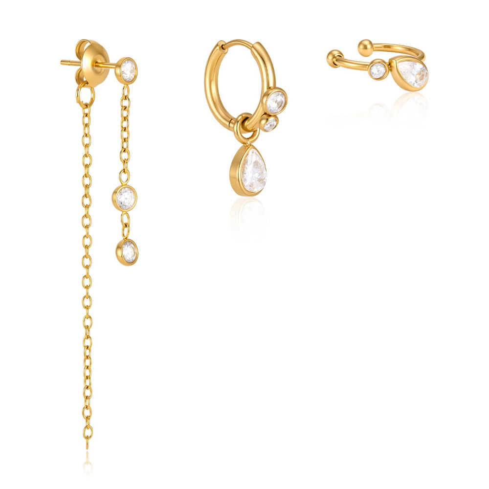 Boucles D'Oreilles Pour Femmes, Style Goutte Simple, En Acier Inoxydable, Imperméables, Couleur Or Image4