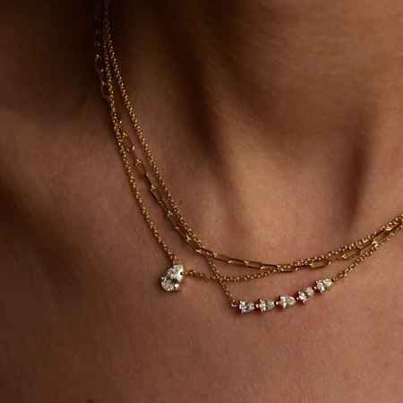 Colliers à maillons pour femmes, collection Daily Droplet Chain, en acier inoxydable, couleur or, étanches, avec zircon.