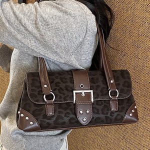 Sac À Bandoulière Carré Pour Femme En Pu, Style Streetwear, Orné De Clous Et D'Un Imprimé Léopard. h5 Image3