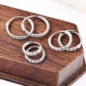Boucles D'Oreilles Pour Femmes Simple Series Daily Circle En Acier Inoxydable, Étanches, Couleur Or, Avec Zircon. h5 Image2