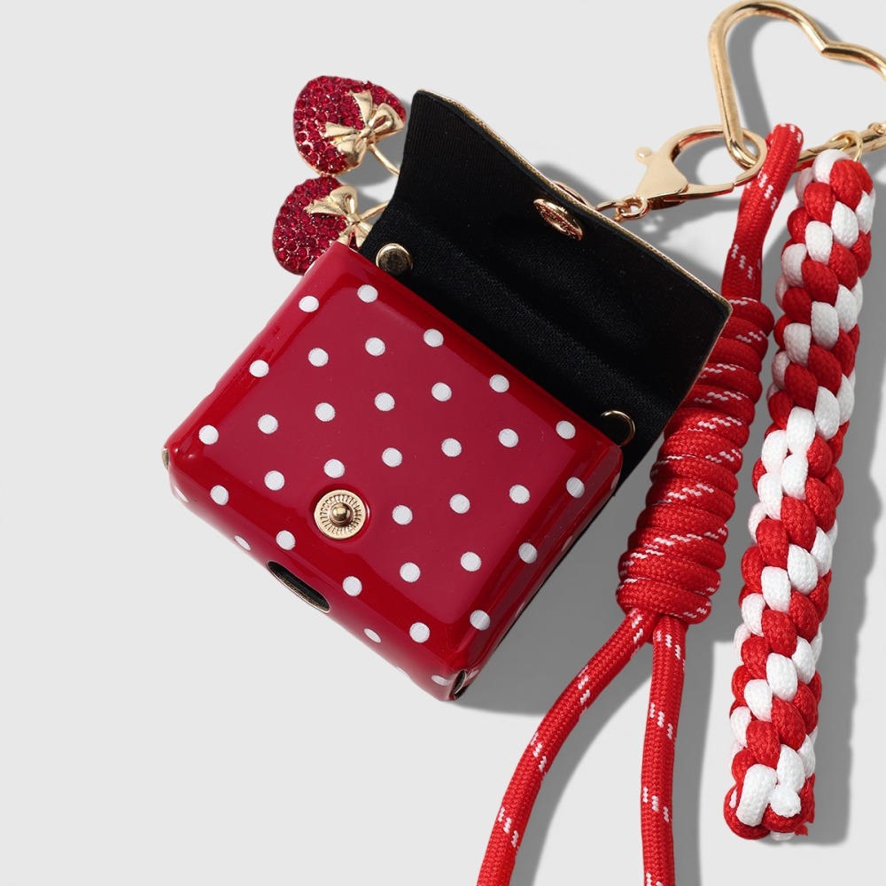 Étui À Écouteurs Simple Series Daily Polka Dots Cherry Woven Alloy Avec Breloques Pour Sac Et Étui À Écouteurs h5Image5
