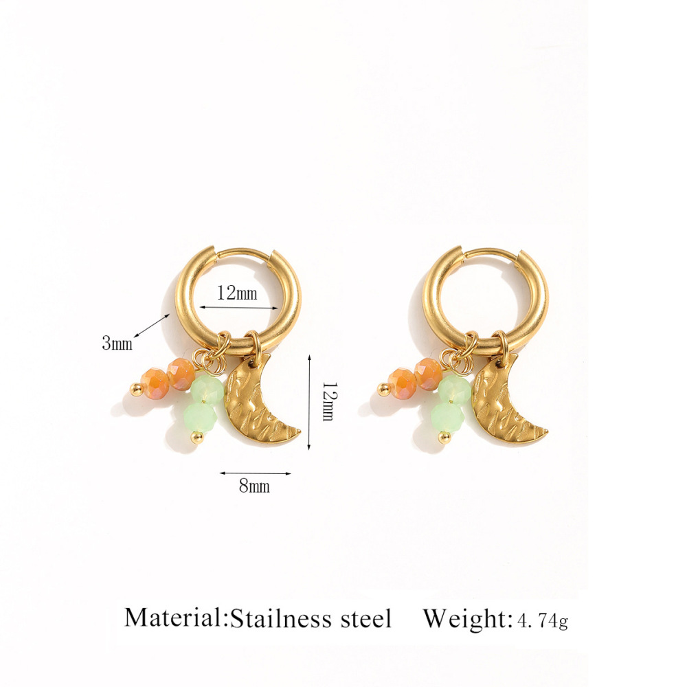 Boucles D'Oreilles Pendantes Pour Femme, Collection Romantique, Motif Papillon, Lune Et Marteau, En Acier Inoxydable Étanche, Couleur Or. 
