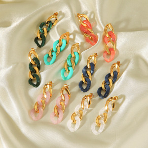 Boucles D'Oreilles Pendantes Pour Femmes En Acier Inoxydable, Imperméables Et En Résine, En Forme De Chaîne. h5 Image3