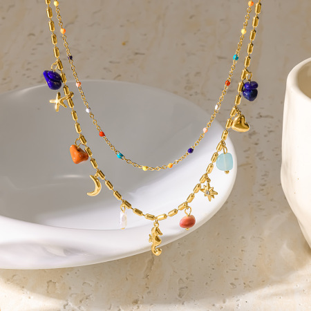 Colliers pendentifs unisexes en acier inoxydable, couleur or, avec pendentif étoile de mer et lune quotidienne de la série romantique 2
