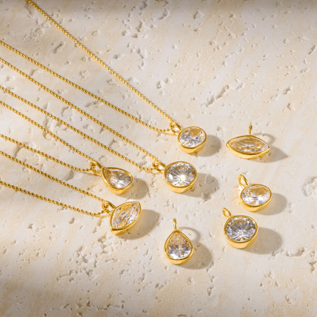 Colliers pendentifs pour femmes en acier inoxydable étanche, couleur or, forme elliptique en goutte, avec zircon