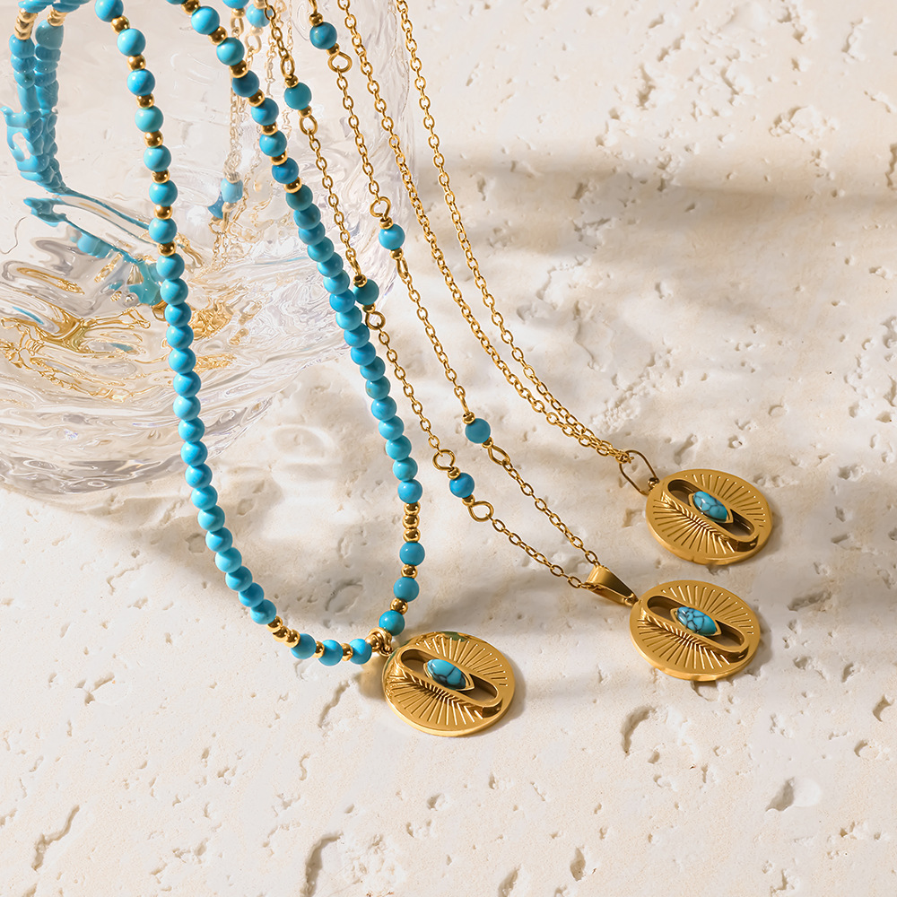 Colliers Pendentifs Pour Femmes, Collection Romantique Bohème, Forme Géométrique, Acier Inoxydable, Couleur Or, Étanches Image2