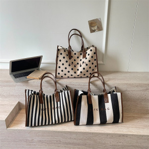 Sacs Cabas Carrés En Toile Pour Femmes, Style Décontracté, Sans Lettres, À Rayures Et À Pois h5 Image4