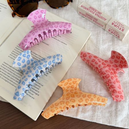 Pinces À Cheveux En Pvc Imprimé Léopard, Couleur Unie, Série Simple