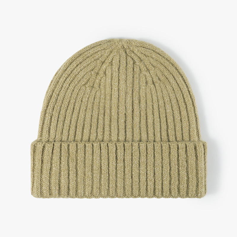 Bonnet Tricoté En Laine Et Polyester À Rayures Unies 