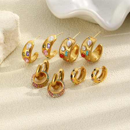 Boucles D'Oreilles Puces Pour Femmes, Collection Luxueuse, Forme Irrégulière, Couleurs Assorties, Acier Inoxydable, Étanches, Couleur Or.
