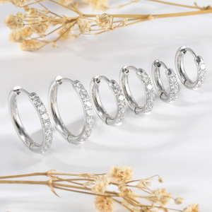 Boucles D'Oreilles Créoles Pour Femmes Simple Series Daily Circle En Acier Inoxydable Étanche Couleur Or Avec Zircon h5 Image3