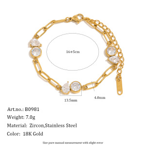 Bracelet Chaîne Élégante En Acier Inoxydable Doré Avec Zircon, Collection Luxueuse Series Elegant Droplet Chain. h5 