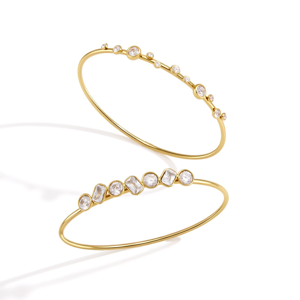 Bracelets Pour Femmes En Acier Inoxydable Simple, Étanches, Couleur Or Et Zircon h5Image5