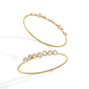 Bracelets Pour Femmes En Acier Inoxydable Simple, Étanches, Couleur Or Et Zircon h5 Image5
