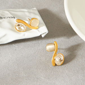Boucles D'Oreilles Puces Pour Femmes, Collection Simple Series, Forme Irrégulière, Acier Inoxydable, Couleur Or, Étanches, Avec Pierre Naturelle h5 Image5