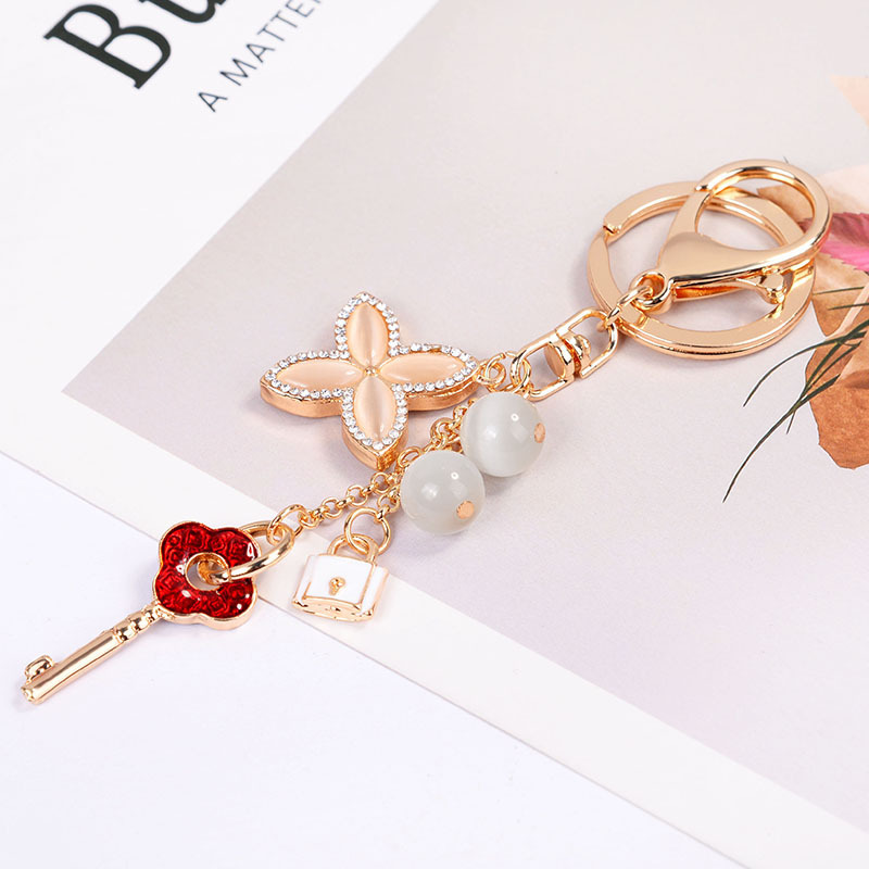 Porte-Clés Quotidien Simple Series Clover Lock En Alliage Et Strass 