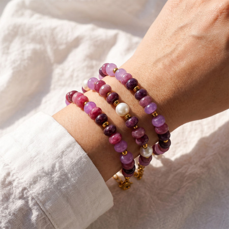 Bracelets à perles pour femmes, style rétro, couleur unie, pierres naturelles et or.