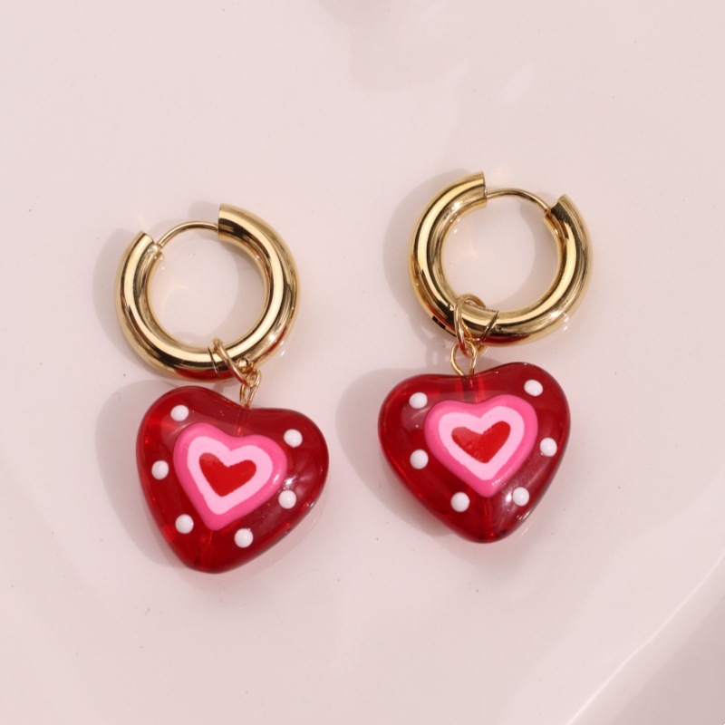 Boucles D'Oreilles Pendantes Pour Femme, Style Simple, Mignonnes, En Acier Inoxydable À Dégradé De Couleurs, Couleur Or, Avec Cœur. 