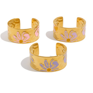 Bracelet Jonc Pour Femme Simple Series Sweet Flower En Acier Inoxydable, Couleur Or, Étanche h5 Image4