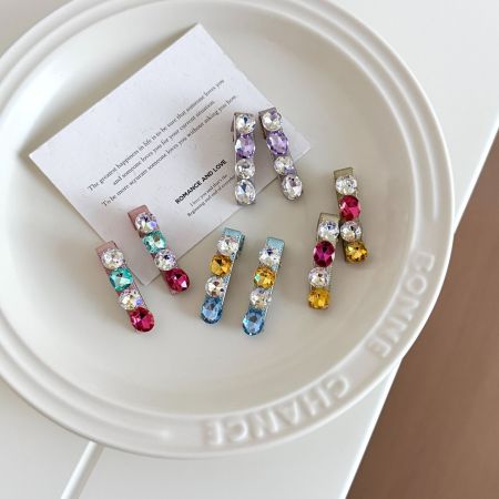 Pinces À Cheveux De Luxe Rétro En Alliage, Forme Géométrique, Couleurs Mélangées, Strass 2