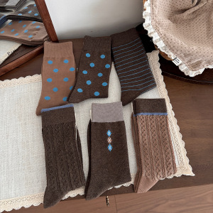 Chaussettes Mi-Mollet Pour Femmes, Légèrement Rebondissantes, À Rayures Rétro Et Pois, Couleurs Contrastées h5 Image2