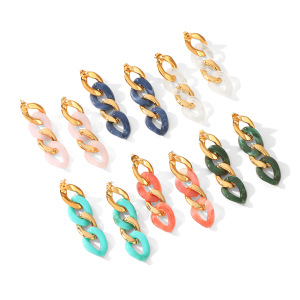 Boucles D'Oreilles Pendantes Pour Femmes En Acier Inoxydable, Imperméables Et En Résine, En Forme De Chaîne. h5 Image4